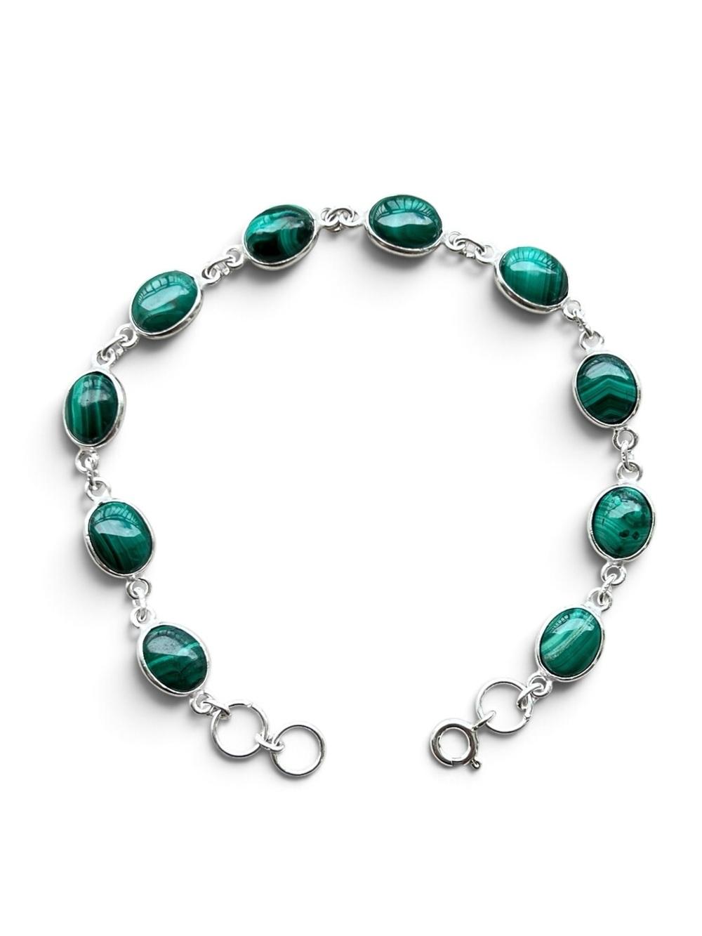 Sterling Silver Malachite Link Bracelet